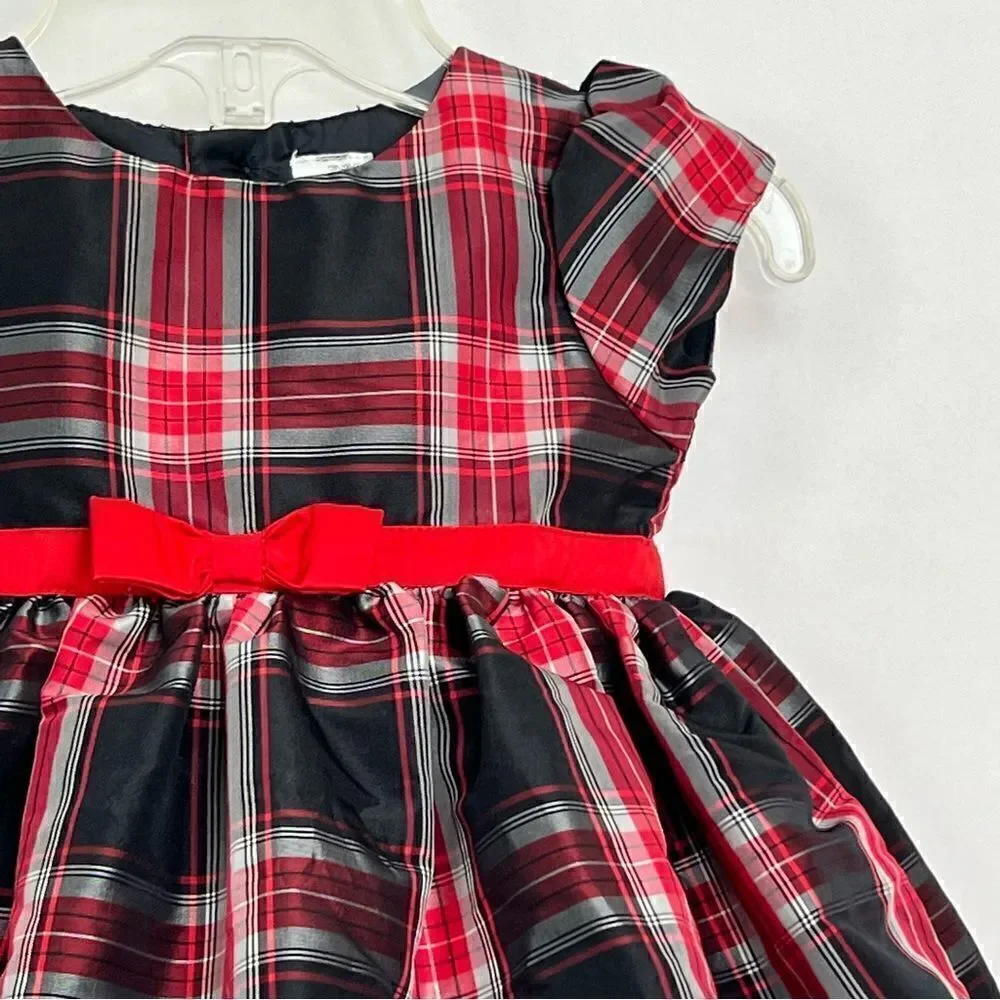 Carter’s black and red tartan taffeta holiday dress with red bow